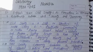 explain civil society in democracy/ its functions .Mso 1 (sociology)IGNOU easy handwritten notes.