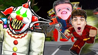 MR. CLOWNY vs SPIDERMAN & FLASH SU CARNIVAL OF TERROR di ROBLOX!!