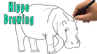 How to Draw a Hippo Drawing | Easy Hippopotamus Outline Step by Step Sketch for Beginners