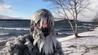 Surfing Lake Superior in sub zero winter