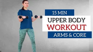 15 min  UPPER BODY + ABS WORKOUT / With Dumbbells /Arms, Abs, Chest & Back / Home workout