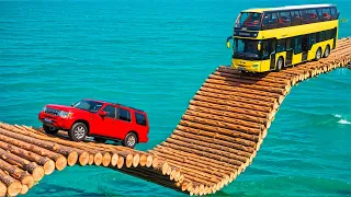 Cars vs Log Bridge x Giant Pit Bulge x Broken Bridge ▶️ BeamNG Drive