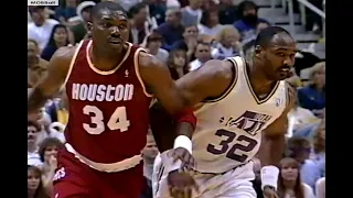 NBA On NBC - Hakeem Olajuwon Battles Karl Malone In Utah! Deciding Game 5 1995 Playoffs