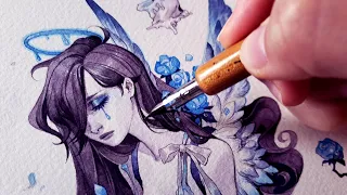 INK ILLUSTRATION 💧 Graveyard Angel 💧 // full art process