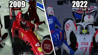 Evolution of F1 Pitstops in Codemasters' F1 Games (2009 - 2022)