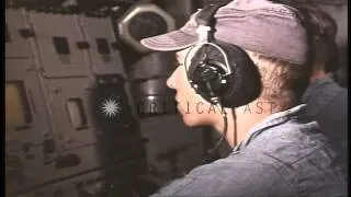 Crew of USS Turner Joy simulate actions that were taken during Gulf of Tonkin inc...HD Stock Footage