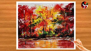 Easy Acrylic Painting Idea for Beginners | How to Draw a STEP by STEP Easy Autumn Tree Landscape #21