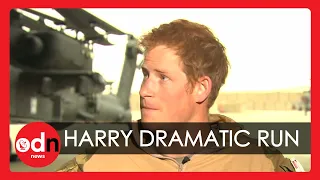 Dramatic moment Prince Harry runs for his helicopter during Afghanistan interview
