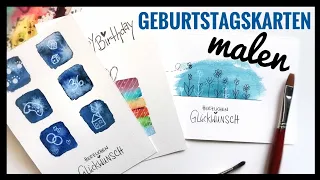 3 EINFACHE GEBURTSTAGSKARTEN malen 🎁🥳 - malen mit Aquarell für Anfänger - DIY Geburtstagskarten