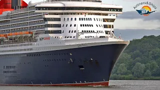 GIANT OCEAN LINER QUEEN MARY 2 VISIT HAMBURG AND AMAZING ULCS ONE GRUS AT SUNSET - SHIPSPOTTING 2022