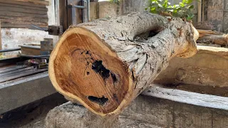 scary | inside the teak wood there is a hornet's nest when sawed