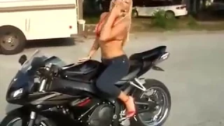 Beautiful girl on a motorcycle. Красивая девушка на мотоцикле.