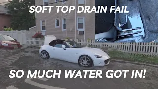 MY ND MIATA GOT FLOODED! SOFT TOP DRAIN CLEANING TUTORIAL