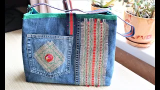 #DIY/ НОВАЯ СУМКА из СТАРЫХ ДЖИНСОВ и П/Э ПАКЕТА/ МК/ DIY包/ DIY bag