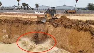 Greatest Activities Dozer Pushing Dirt Drop Into Water- Road Canal Extending Construction