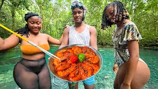 SPICY Shrimp Pasta Catch N’ Cook With The Girls!