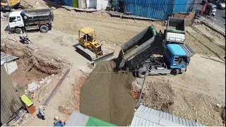 Road Construction Machine Action !! Mini Dozer Clearing Gravel Fixing The Road In Village