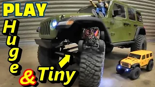 I played with a huge RC car Axial SCX6 and a mini crawlers. A mini crawler ran over the SCX6 tire.