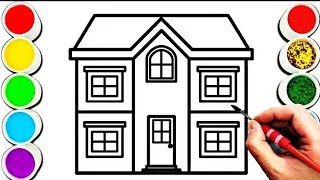 Simple Two-story house Drawing, Painting & Coloring For kids and Toddlers