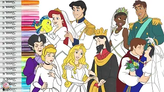 Disney Princess Coloring Book Compilation Wedding Time Tiana Naveen Ariel Eric Snow White Charming