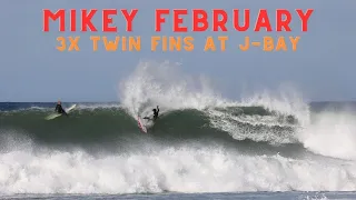 Mikey February surfing 3 different twin fin surfboards at Jeffreys Bay - South Africa