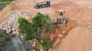 Ep27| Nice Komatsu Dozers Actives Pushing Rock Mixed Stone in the Filling Up Area