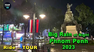 Ride Around Cambodia-Japan-Chinese Friendship Bridge after Big rain at Night in Phnom Penh City 2023