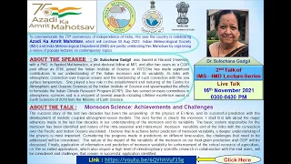 IMS-IMD LECTURE SERIES [AZADI KA AMRIT MAHOTSAV]: 2nd Talk by Dr. Sulochana Gadgil