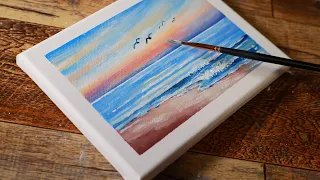 Simple Acrylic Seascape Painting for Beginners | Time-lapse