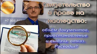 Свидетельство о праве на наследство: объём документов, приостановление и выдача, отказ. Расходы?