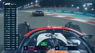 Nyck de Vries onboard overtake on Charles Leclerc   F1 Test Race 2023