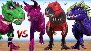 CYBORG BIG MALUSAURUS & TARBOSAURUS vs Carnotaurus & T-REX Dinosaurs Battle Jurassic World Evolution