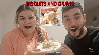 British Couple Try Biscuits and Gravy for the First time!