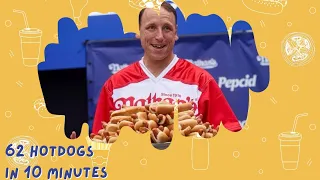 62 Hot🔥Dogs in Just 10 Minutes😯#joeychestnut #hotdog #july4th
