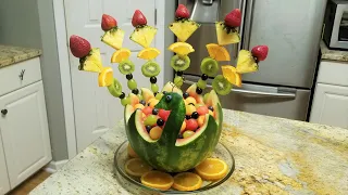 How to Make Watermelon Peacock |  DIY Watermelon  Bowl Centerpiece