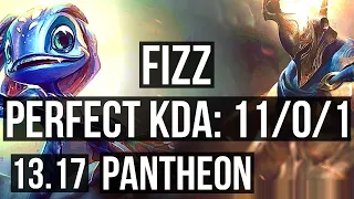 FIZZ vs PANTHEON (MID) | 11/0/1, 3.3M mastery, 6 solo kills, Legendary | KR Master | 13.17