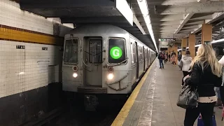NYC Subway HD 60fps: Westinghouse Amrail R68 & Kawasaki R68A G Trains Depart 7th Avenue (5/7/17)