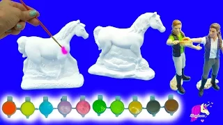 Painting Plaster Rainbow Fantasy + Appaloosa Horses For 2 Schleich Girls - Craft DIY Video