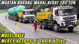 Trailer Multi Exle Muatan 120 Ton Mercy Actros Di Tarik Volvo Menanjak Bukit