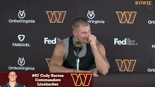 Washington @commanders  LB Cody Barton speaks to the Media July 29, 2023 From Training Camp