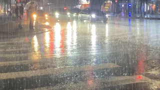 (4K) Night Walk in Heavy Rain | Thunder & Lightning | Streets | S.Korea | 늦은 밤 폭우와 천둥