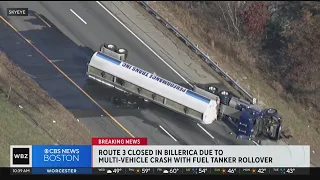 Route 3 closed in Billerica after fuel tanker crash