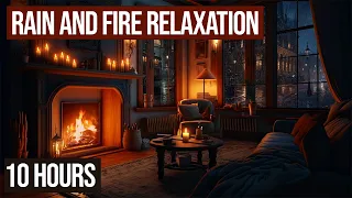 Fire and Rain Relaxation💧🔥: Cozy Evening by the Fireplace • Healing • Natural Sounds  [10h]