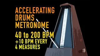 Accelerating Drums Metronome 40 - 200 bpm (+10 beat/4 measures)