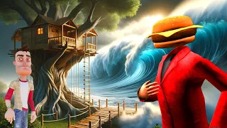 We Built a Treehouse Fort to Survive a TSUNAMI in Gmod! (Garry's Mod RP)