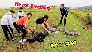 Young Man Meet a Big Python in Abandoned Field