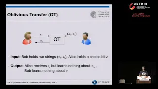 USENIX Security '14 - Faster Private Set Intersection Based on OT Extension