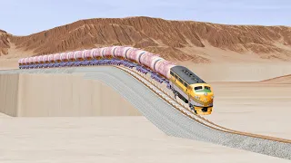 "Impossible Spiky Sloped Rail Tracks vs Trains -Beamng Drive"