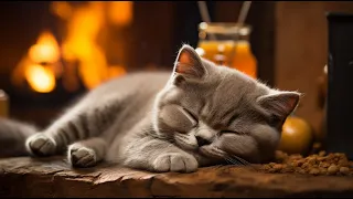 Relaxing Winter Sleep Aid Cat's Purr and Crackling Fireplace for Peaceful Sleep ❄️🔥