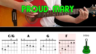 PROUD MARY - CCR - Guitar lesson - Acoustic guitar (with chords & lyrics)